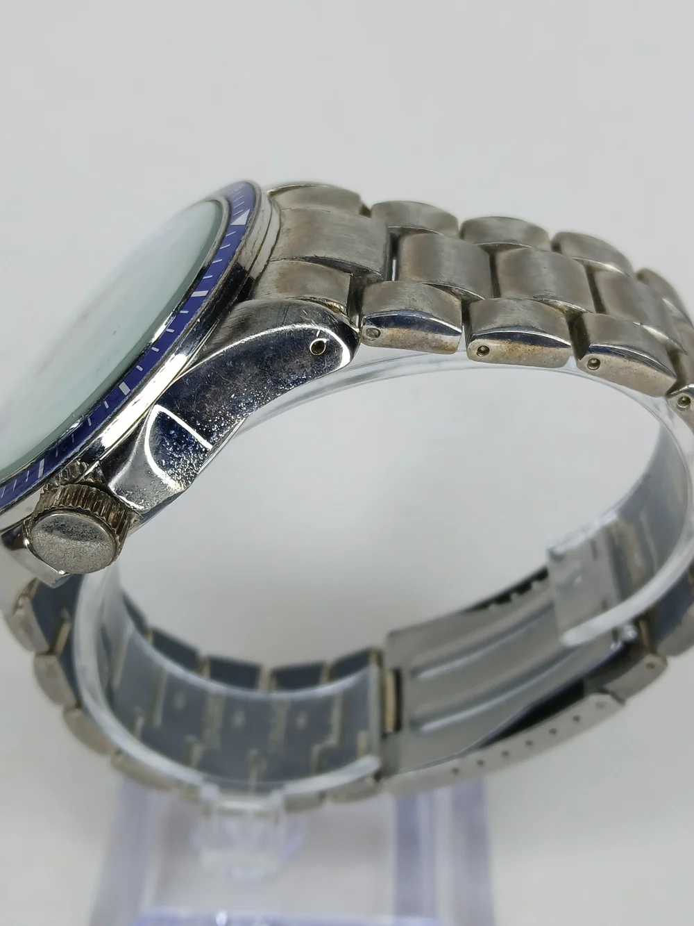 ​Merona FMDM252 Men Watch Silver Tone Blue Bezel Silver Dial Japan Movt